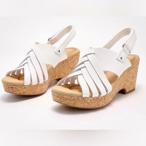 New Clarks Giselle Glow Sandals Women's White Slingback Wedge Size 11 W Leather